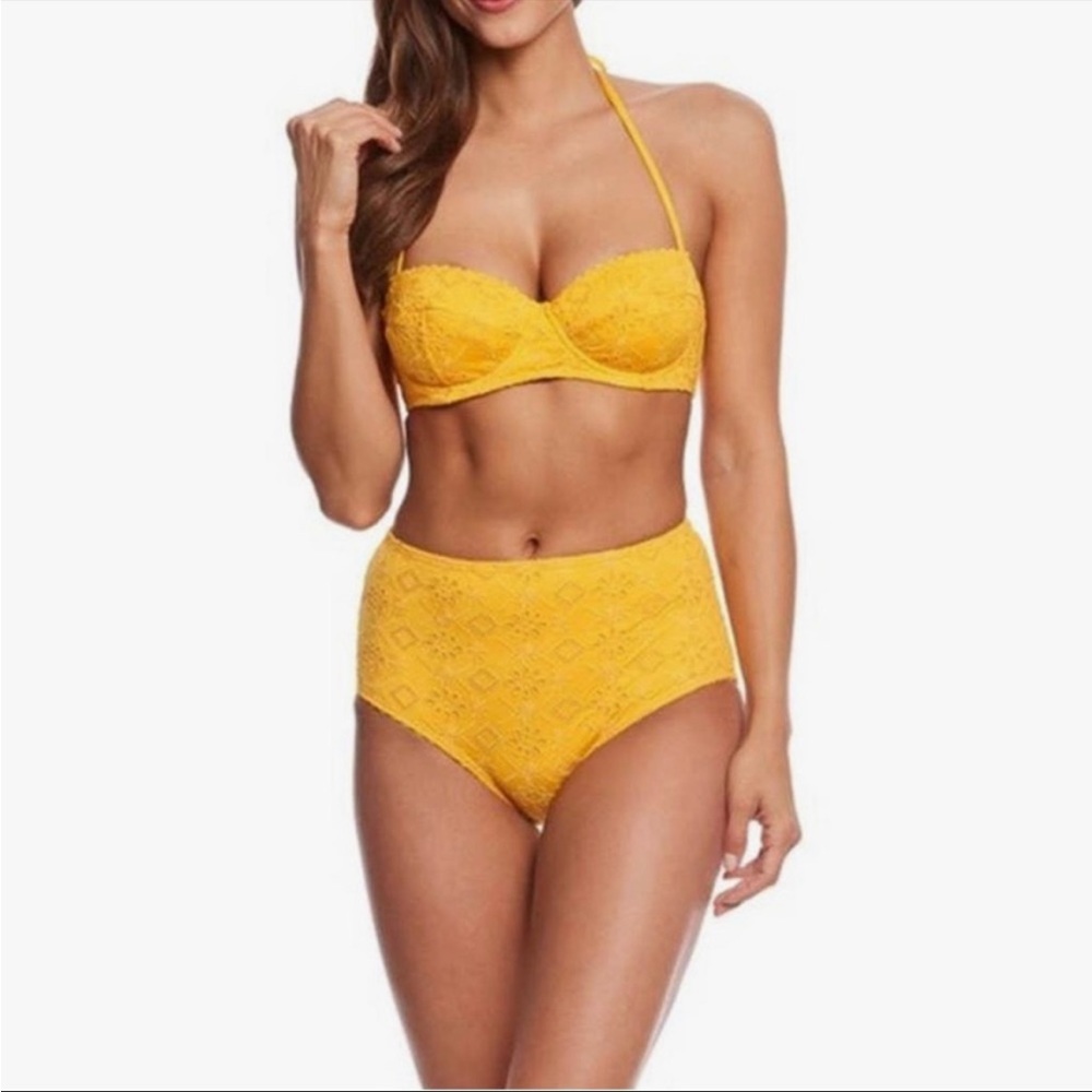 Kate Spade vintage vibes high waisted yellow two piece swimsuit